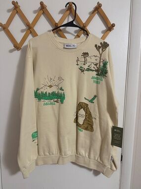 National Parks Project Cream Crewneck with Green & Brown Park Graphics